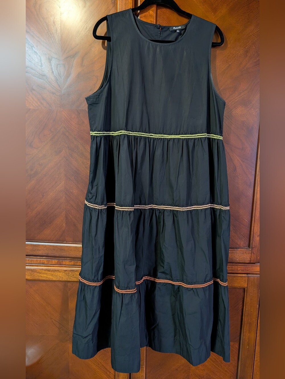 Madewell XL Rickrack Cattail Tiered Dress True Black Cotton